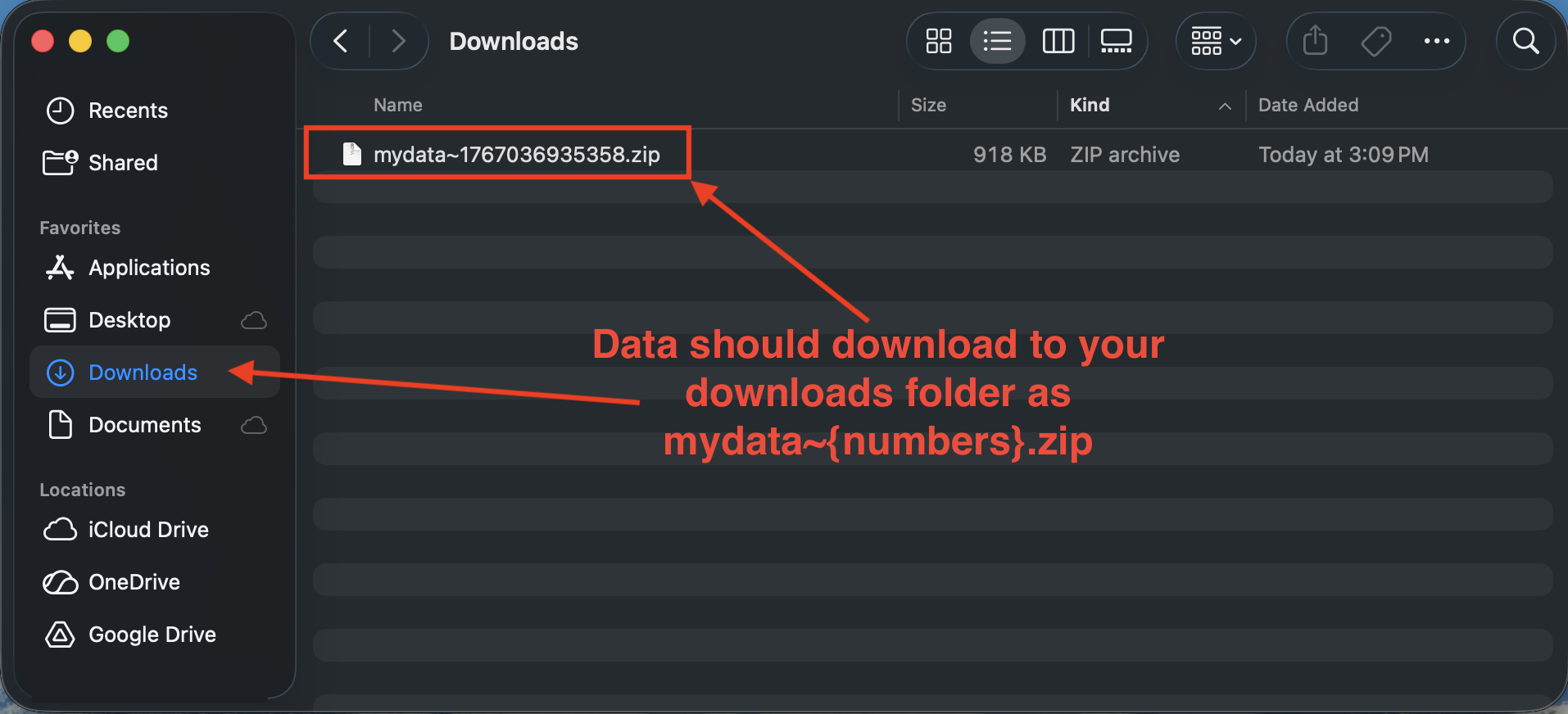 ZIP file in Downloads folder