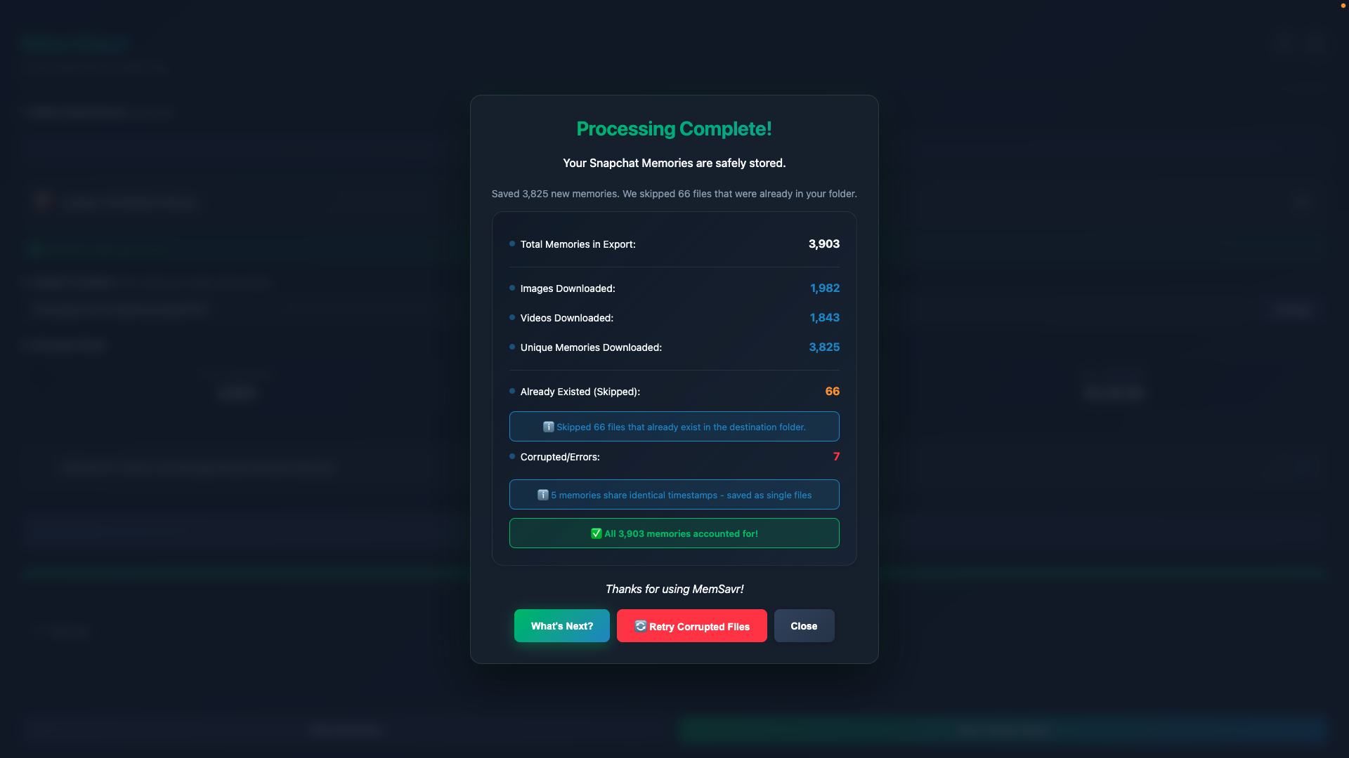 DateBack App - Processing Complete